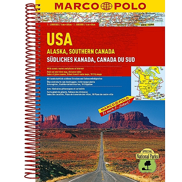 MARCO POLO Reiseatlas / MARCO POLO ReiseAtlas USA, Alaska, Südliches Kanada 1:4 000 000. USA, Alaska, Southern Canada. USA, Alaska, Canada du Sud
