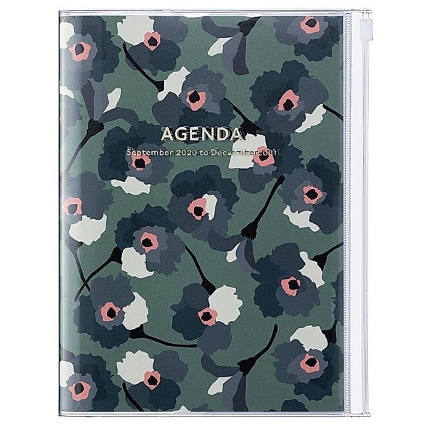 MARK'S 2021 Taschenkalender A5 vertikal, Flower Pattern, Green