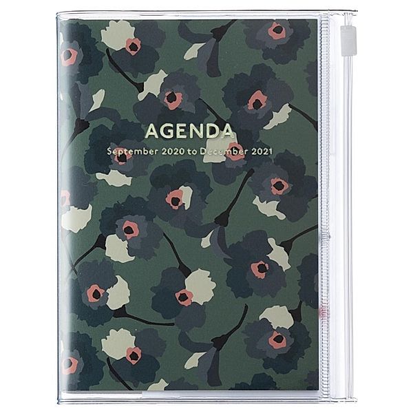 MARK'S 2021 Taschenkalender A6 vertikal, Flower Pattern, Green