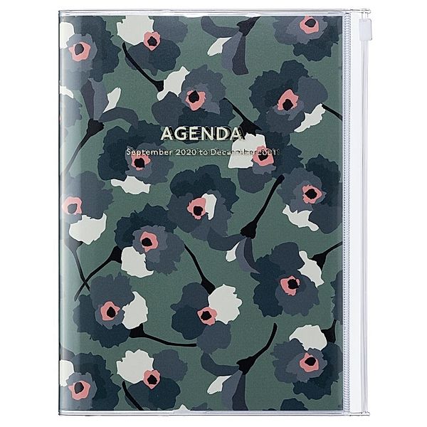 MARK'S 2021 Taschenkalender B6 vertikal, Flower Pattern, Green