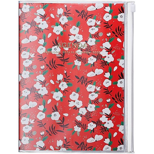 MARK'S 2024/2025 Taschenkalender A5 vertikal, Flower Pattern, Red