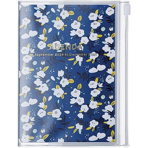 MARK'S 2024/2025 Taschenkalender A6 vertikal, Flower Pattern, Navy