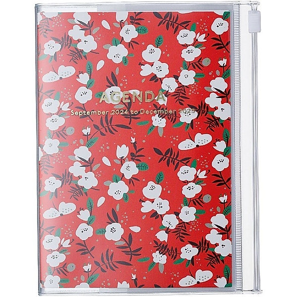 MARK'S 2024/2025 Taschenkalender A6 vertikal, Flower Pattern, Red