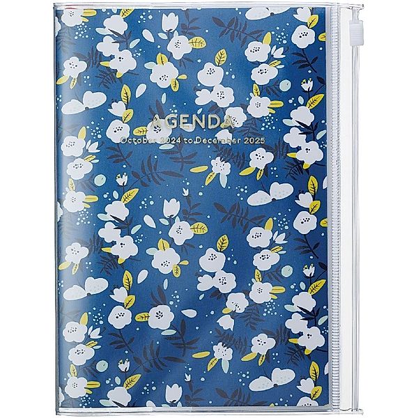 MARK'S 2024/2025 Taschenkalender B6 vertikal, Flower Pattern, Navy