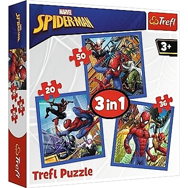 Trefl Marvel Spiderman, 3 in 1 Puzzle (Kinderpuzzle)