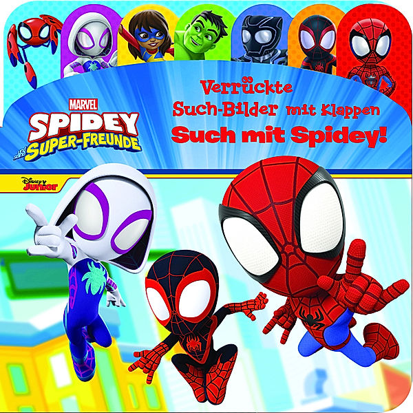 Marvel Spidey und seine Super-Freunde - Verrückte Such-Bilder mit Klappen - Such mit Spidey! - Pappbilderbuch mit 20 Klappen - Wimmelbuch für Kinder ab 18 Monaten, Phoenix International Publications Germany GmbH