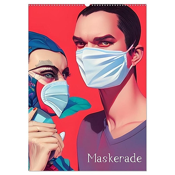 Maskerade - farbenfrohe Mund-Nase-Bedeckungen (Wandkalender 2024 DIN A2 hoch), CALVENDO Monatskalender, Christine aka stine1