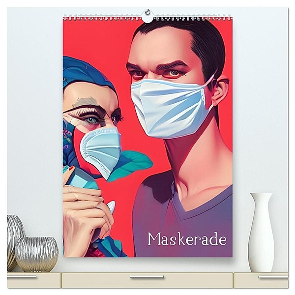 Maskerade - farbenfrohe Mund-Nase-Bedeckungen (hochwertiger Premium Wandkalender 2024 DIN A2 hoch), Kunstdruck in Hochglanz, Christine aka stine1
