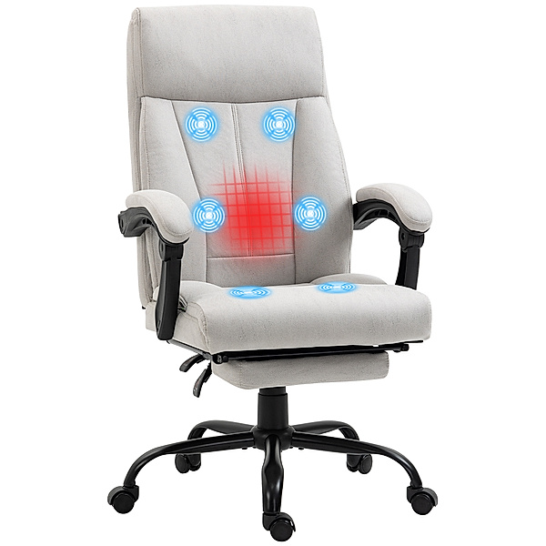 Massage-Bürostuhl mit Fußstütze und Wippfunktion grau (Farbe: hellgrau)