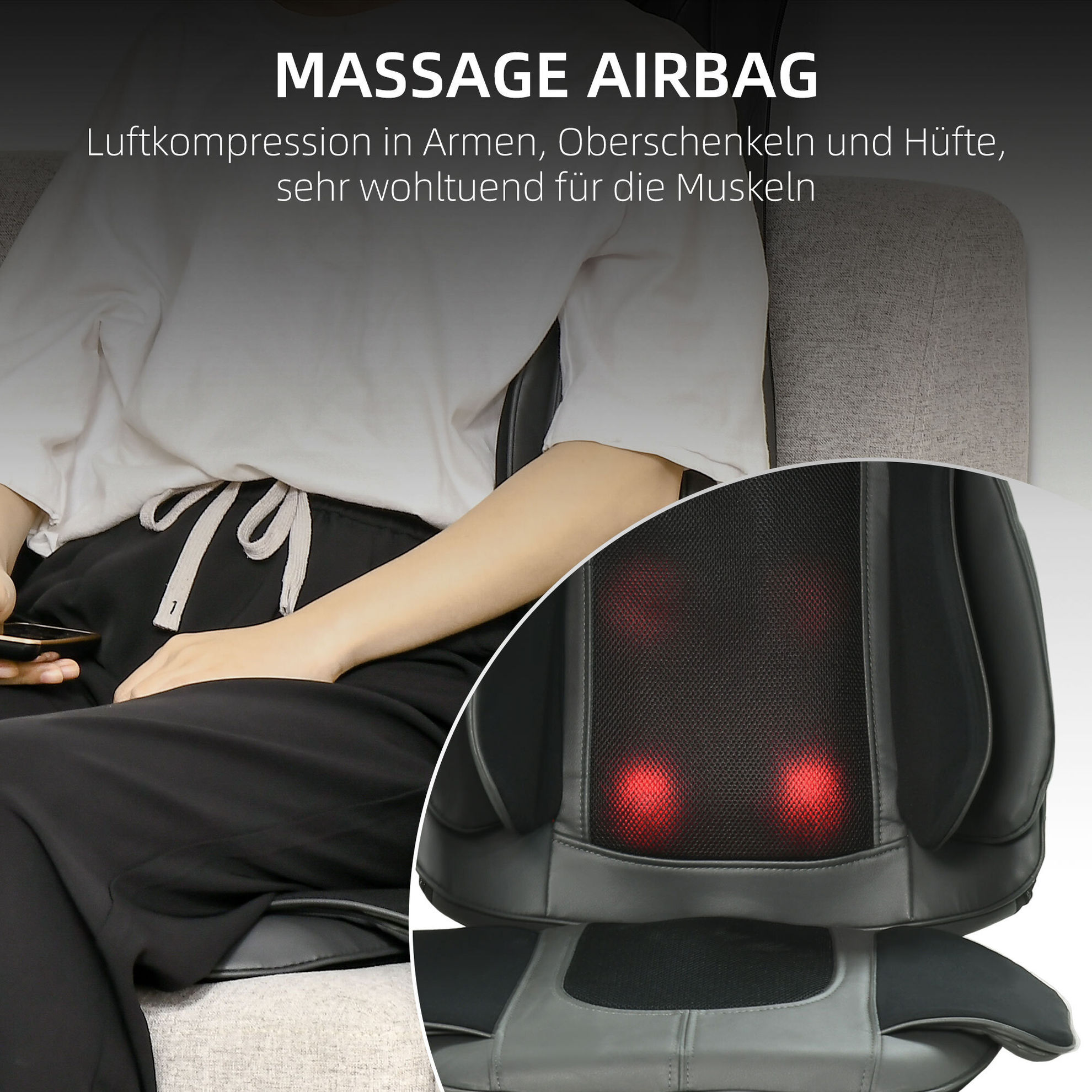 Massageauflage mit Wärmefunktion und Vibrationsfunktion grau, schwarz  (Farbe: schwarz, grau)