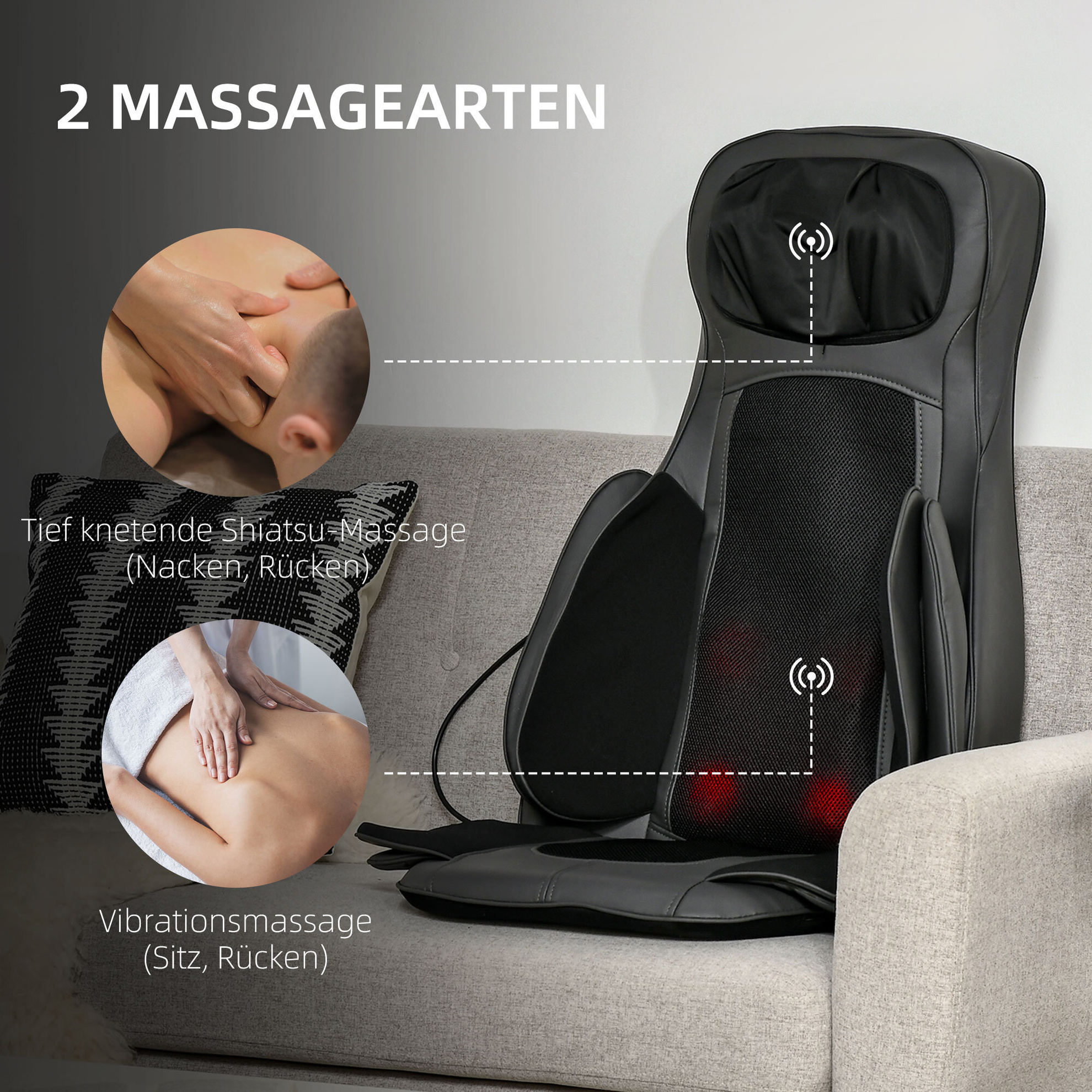 Massageauflage mit Wärmefunktion und Vibrationsfunktion grau, schwarz  (Farbe: schwarz, grau)