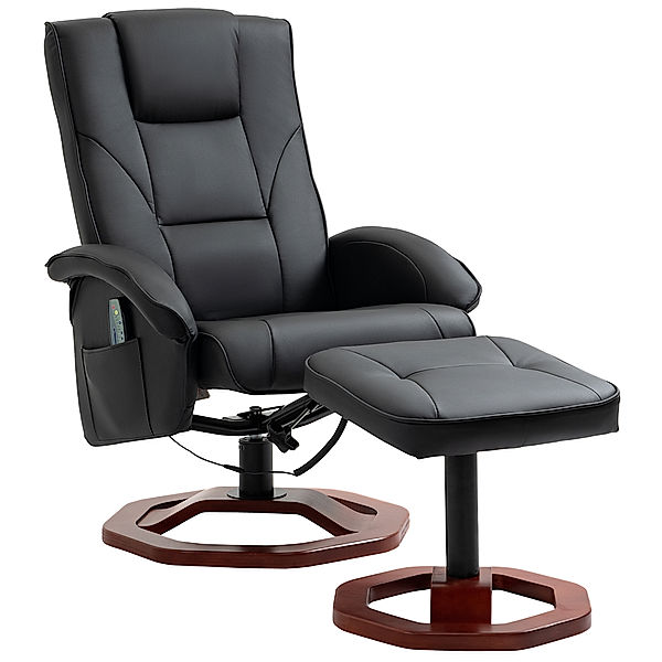 Massagesessel mit Hocker schwarz (Farbe: schwarz, braun)