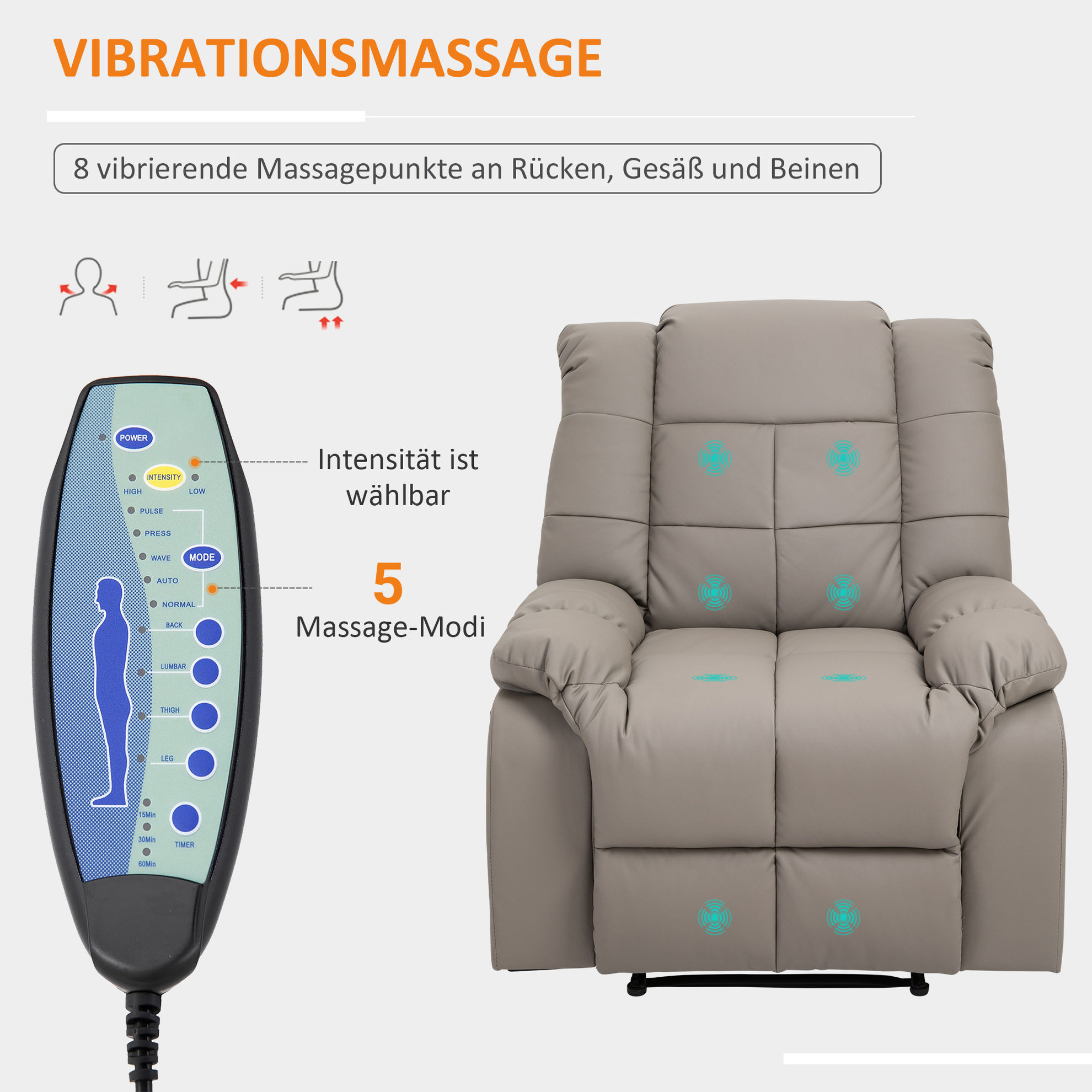 Massagesessel mit Liegefunktion und Fernbedienung Farbe: grau online kaufen  - Orbisana
