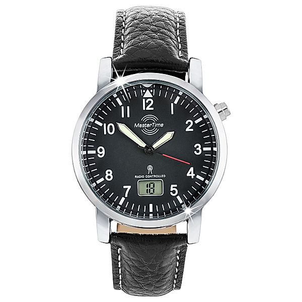 Master Time Funk-Armbanduhr Klassik Herren schwarz, Leder