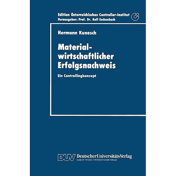 Materialwirtschaftlicher Erfolgsnachweis / DUV Wirtschaftswissenschaft, Hermann Kunesch