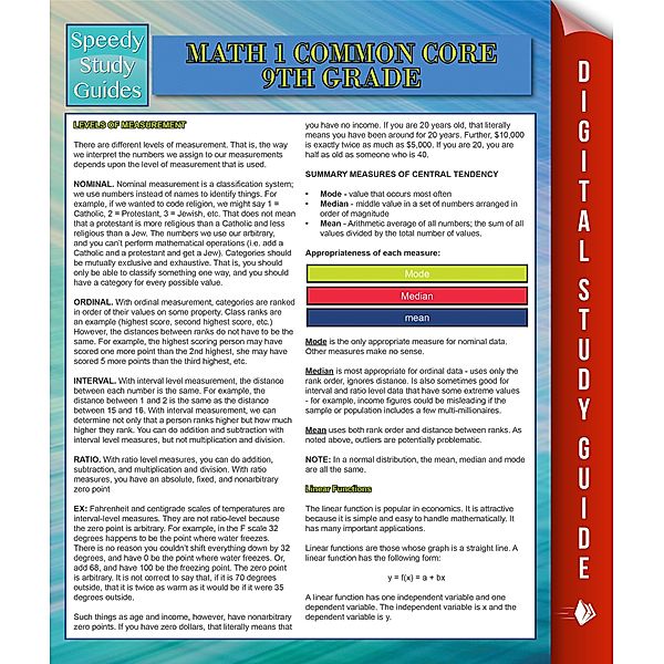 Math 1 Common Core 9th Grade (Speedy Study Guides) / Dot EDU, Speedy Publishing