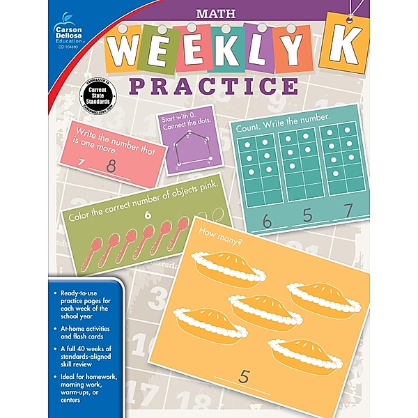 Math, Grade K / Weekly Practice, Carson-Dellosa Publishing