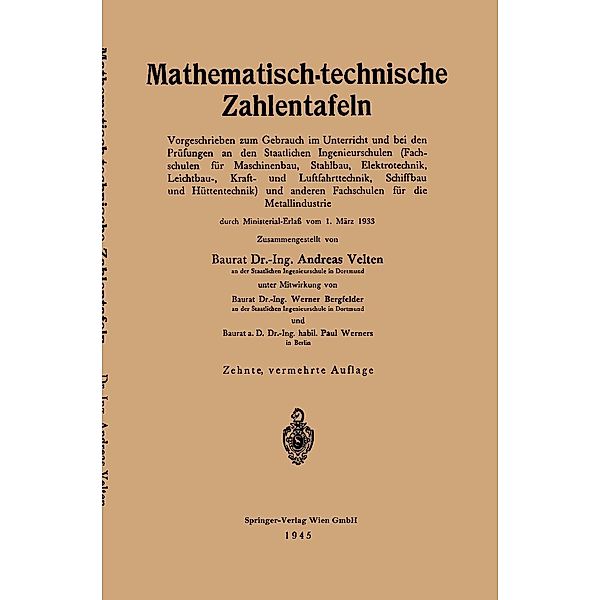 Mathematisch-technische Zahlentafeln, Andreas Velten