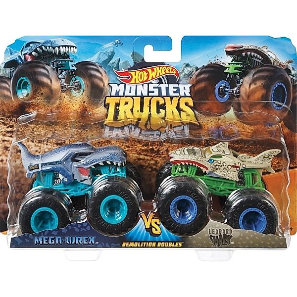 Mattel Mattel GJY43 Hot Wheels Monster Trucks 1:64 2er-Pack Mega Wrex vs Leopard Shar