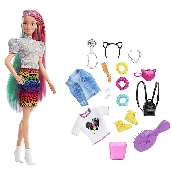 Mattel Mattel GRN81 Barbie Leoparden Regenbogen-Haar Puppe