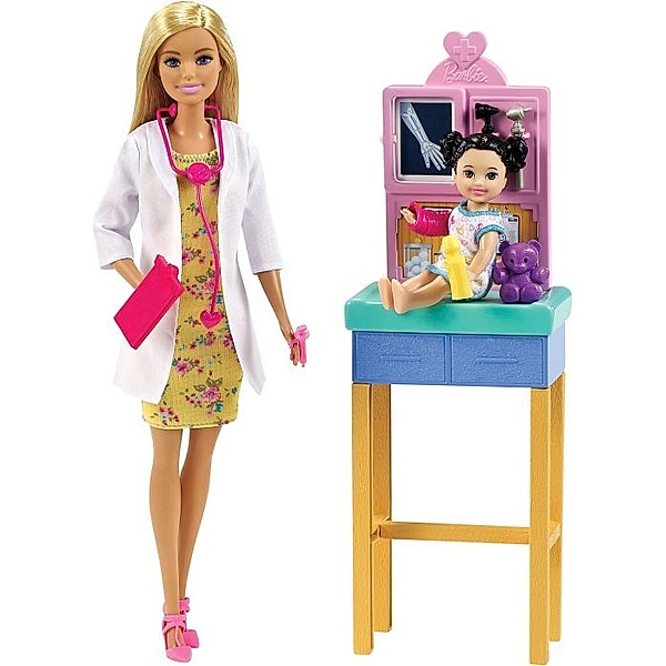 Mattel Mattel GTN51 Barbie Kinderärztin Puppe (blond) mit Kleinkind und Spielset