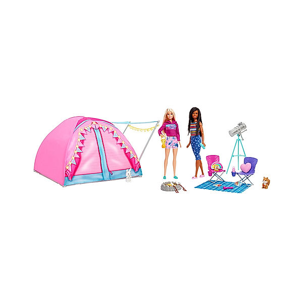 Mattel Mattel HGC18 Barbie Abenteuer zu zweit Camping-Spielset mit Zelt, 2 Barbie-Pup