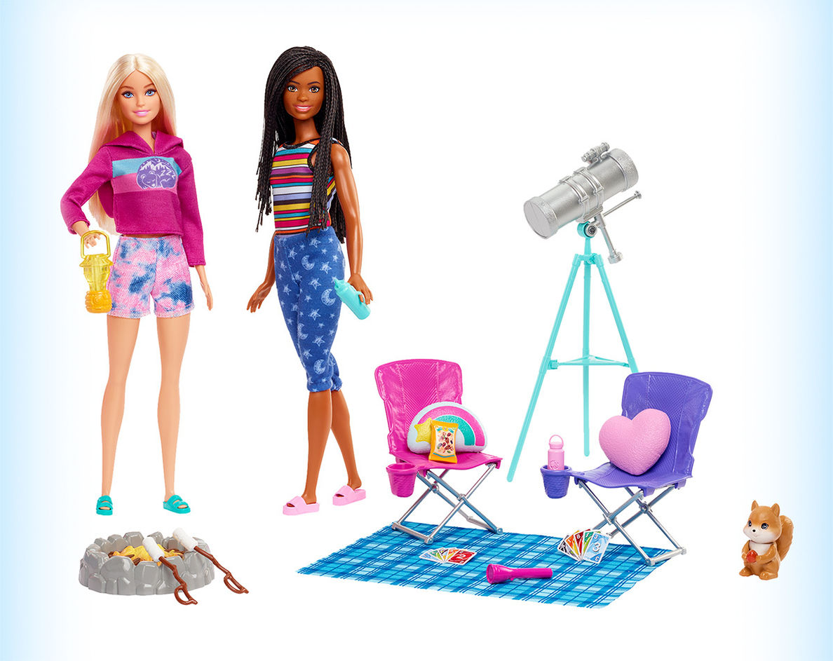 Mattel HGC18 Barbie Abenteuer zu zweit Camping-Spielset mit Zelt, 2 Barbie -Pup