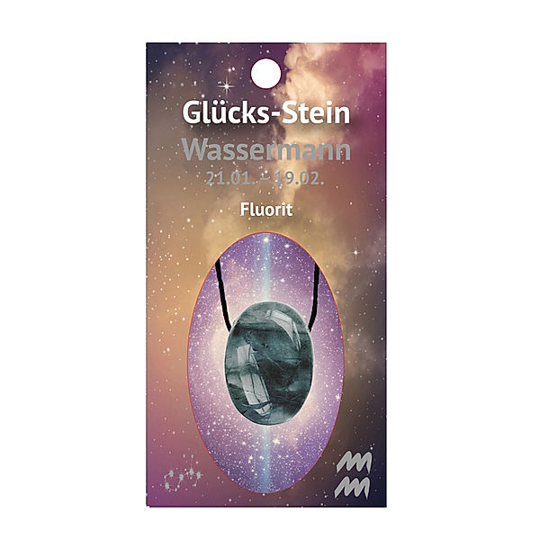 Maulwurf - Geschenke aus der Natur - Glücksstein mit Band auf Astrokarte Wassermann/Fluorit