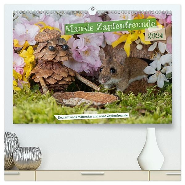 Mausis Zapfenfreunde (hochwertiger Premium Wandkalender 2024 DIN A2 quer), Kunstdruck in Hochglanz, Jennifer Hetzel