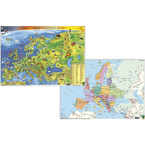 Max und Maxi entdecken Europa, Kindereuropakarte physisch / politisch - DUO-Schreibunterlage DIN A3