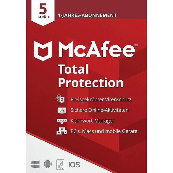 McAfee Total Protection 5 Device 2021 (Code in a Box). Für Windows 7/8/10/MAC/Android/iOs