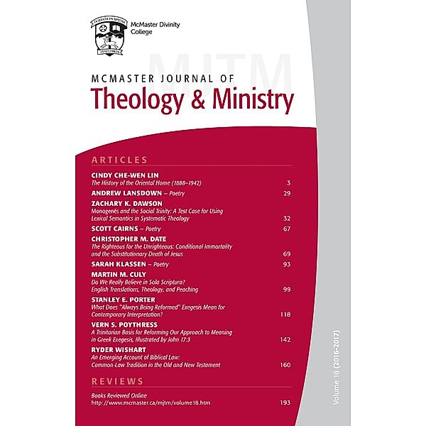 McMaster Journal of Theology and Ministry: Volume 18, 2016-2017 / McMaster Journal of Theology and Ministry Bd.18