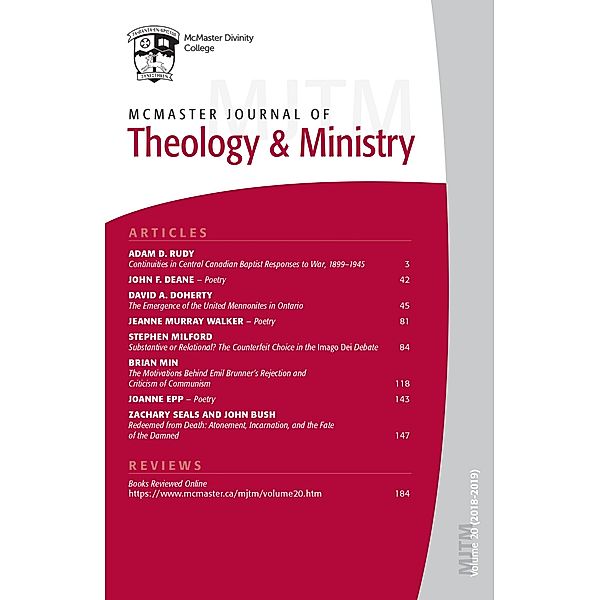 McMaster Journal of Theology and Ministry: Volume 20, 2018-2019 / McMaster Journal of Theology and Ministry Bd.20