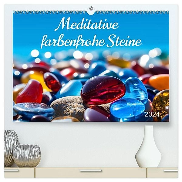 Meditative farbenfrohe Steine (hochwertiger Premium Wandkalender 2024 DIN A2 quer), Kunstdruck in Hochglanz, Kerstin Waurick