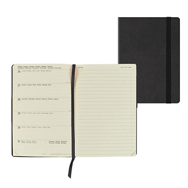 Medium Weekly Diary With Notebook 12 Month 2023 - Black