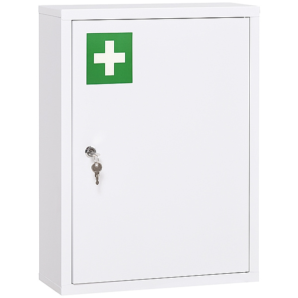 Medizinschrank mit einer Tür, drei Ebenen und Schloss weiß (Farbe: weiß)