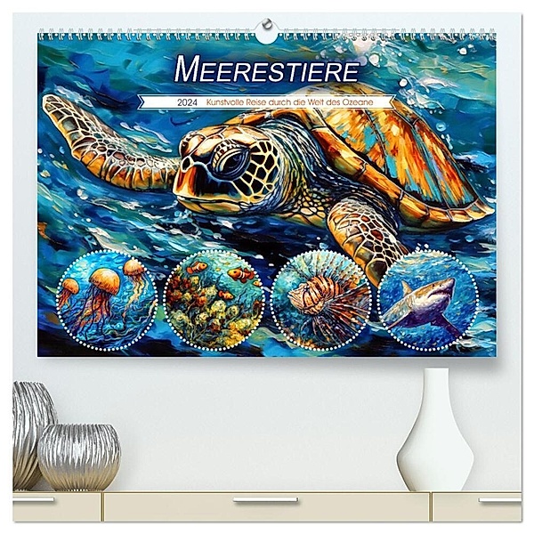 Meerestiere - Kunstvolle Reise durch die Welt der Ozeane (hochwertiger Premium Wandkalender 2024 DIN A2 quer), Kunstdruck in Hochglanz, Anja Frost