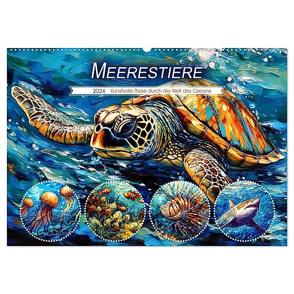 Meerestiere - Kunstvolle Reise durch die Welt der Ozeane (Wandkalender 2024 DIN A2 quer), CALVENDO Monatskalender, Anja Frost