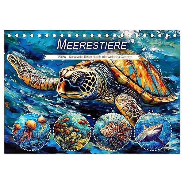 Meerestiere - Kunstvolle Reise durch die Welt der Ozeane (Tischkalender 2024 DIN A5 quer), CALVENDO Monatskalender, Anja Frost