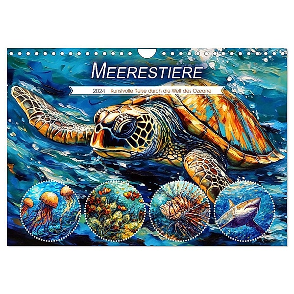 Meerestiere - Kunstvolle Reise durch die Welt der Ozeane (Wandkalender 2024 DIN A4 quer), CALVENDO Monatskalender, Anja Frost