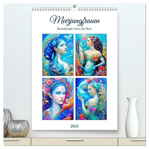 Meerjungfrauen. Bezaubernde Nixen im Meer (hochwertiger Premium Wandkalender 2024 DIN A2 hoch), Kunstdruck in Hochglanz, Steffani Lehmann