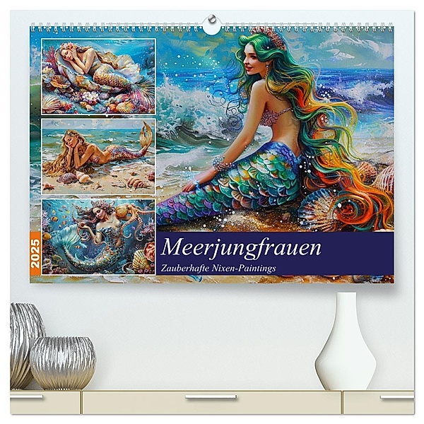 Meerjungfrauen. Zauberhafte Nixen-Paintings (hochwertiger Premium Wandkalender 2025 DIN A2 quer), Kunstdruck in Hochglanz, Calvendo, Rose Hurley