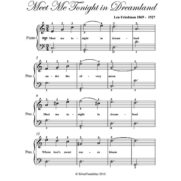 Meet Me Tonight In Dreamland Easiest Piano Sheet Music, Leo Friedman