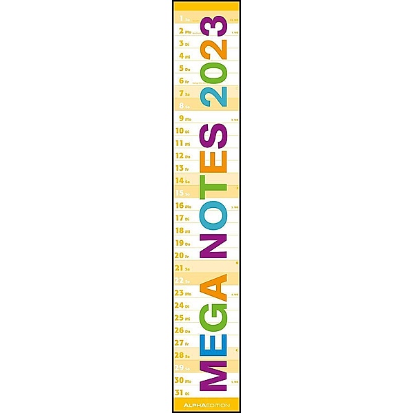 Mega Notes 2023 - Streifenplaner 15x90 cm - mit farblich abgegrenzten Wochenenden - Wandplaner XL - Küchenkalender - Lan