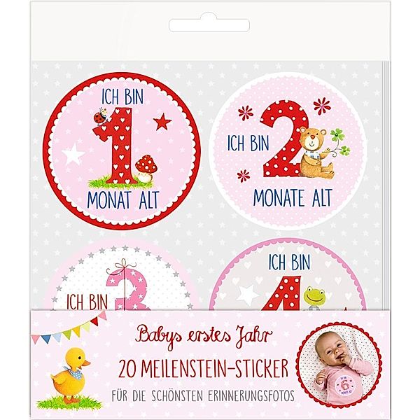 Meilenstein-Sticker - BabyGlück - Babys erstes Jahr (rosa)