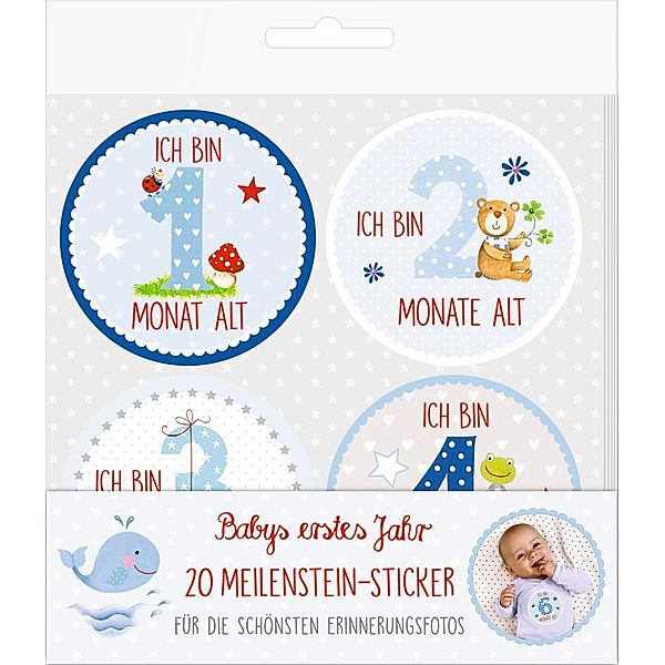 Meilenstein-Sticker - BabyGlück - Babys erstes Jahr (blau)