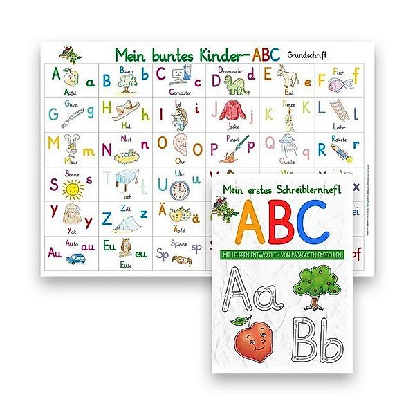 Mein buntes Kinder-ABC DIN A4 in Grundschrift + Mein erstes Schreiblernheft Grundschrift, m. 1 Buch, m. 1 Beilage, 2 Teile, Helga Momm