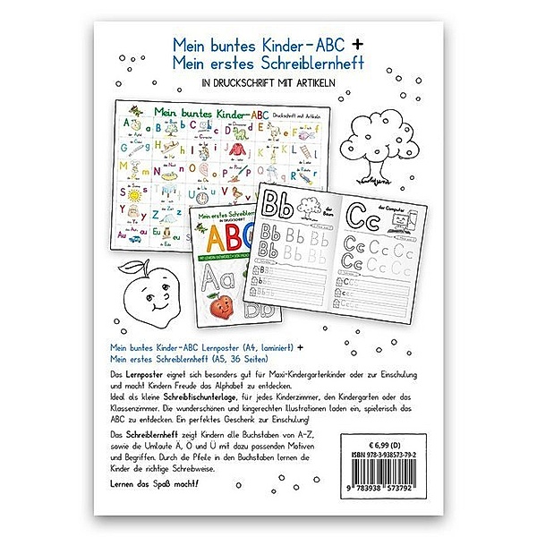 Mein buntes Kinder-ABC DIN A4 laminiert + Mein erstes Schreiblernheft - Set in Druckschrift, m. 1 Buch, m. 1 Beilage, 2 Teile, E&Z-Verlag GmbH