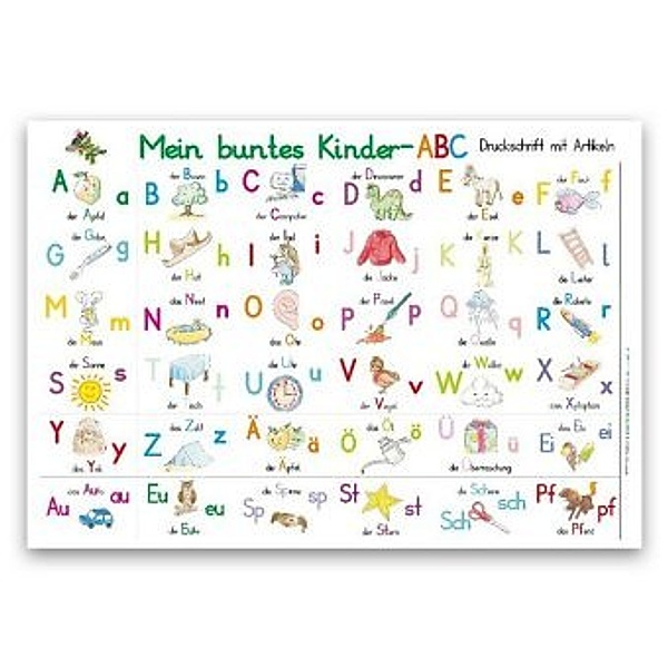 Mein buntes Kinder-ABC Druckschrift mit Artikeln Lernposter DIN A3 laminiert, E&Z-Verlag GmbH