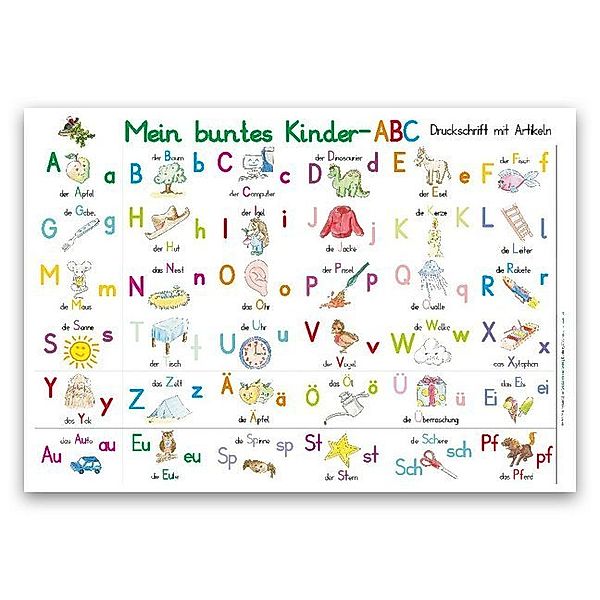 Mein buntes Kinder-ABC Druckschrift mit Artikeln Lernposter DIN A4 laminiert, E&Z-Verlag GmbH